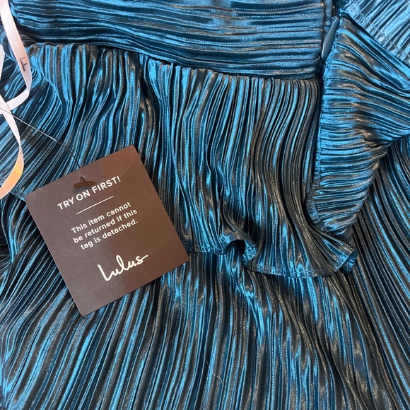 Lulus Beauty Icon Dark Teal Satin Pleated Tiered Lace-up Maxi Dress Blue - Picture 3 of 4